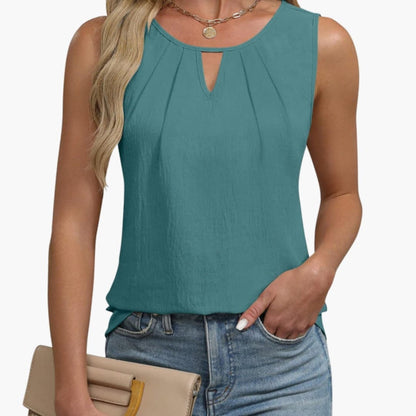 Women's Sleeveless Pleated Keyhole Neck