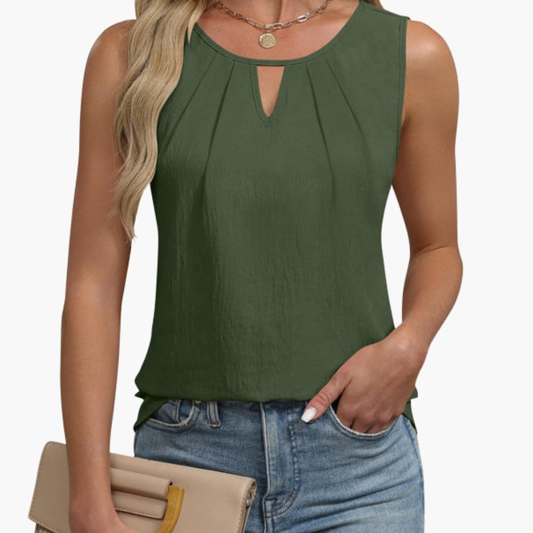 Women's Sleeveless Pleated Keyhole Neck