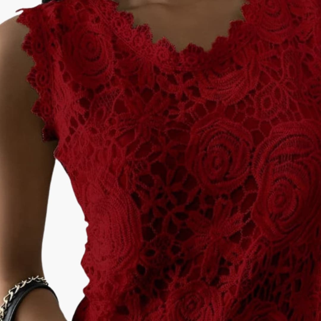 Women's Lace Blouse Sleeveless Floral Embroidery