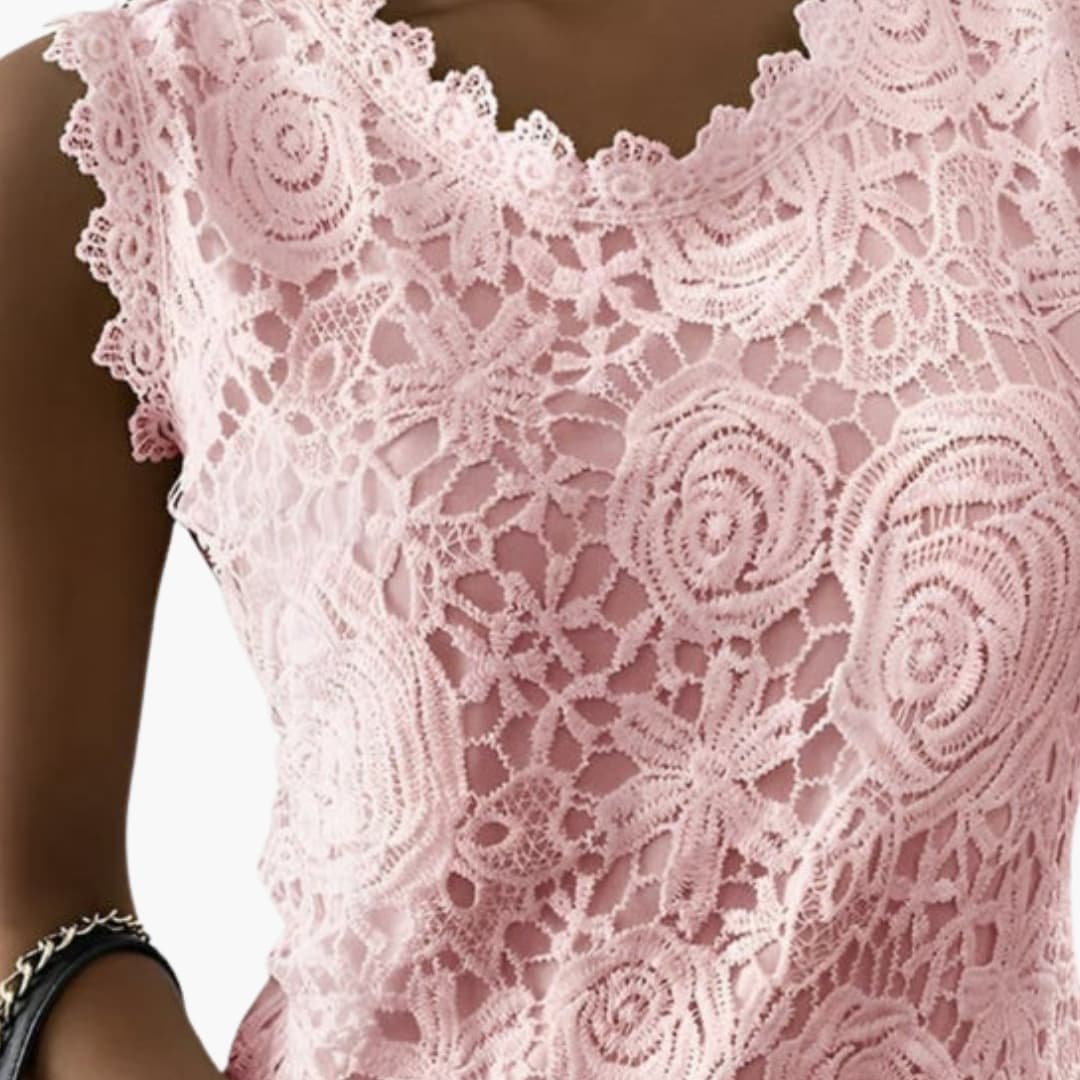 Women's Lace Blouse Sleeveless Floral Embroidery
