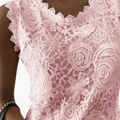 Women's Lace Blouse Sleeveless Floral Embroidery