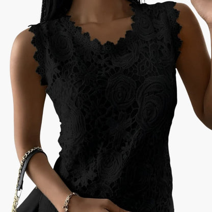 Women's Lace Blouse Sleeveless Floral Embroidery