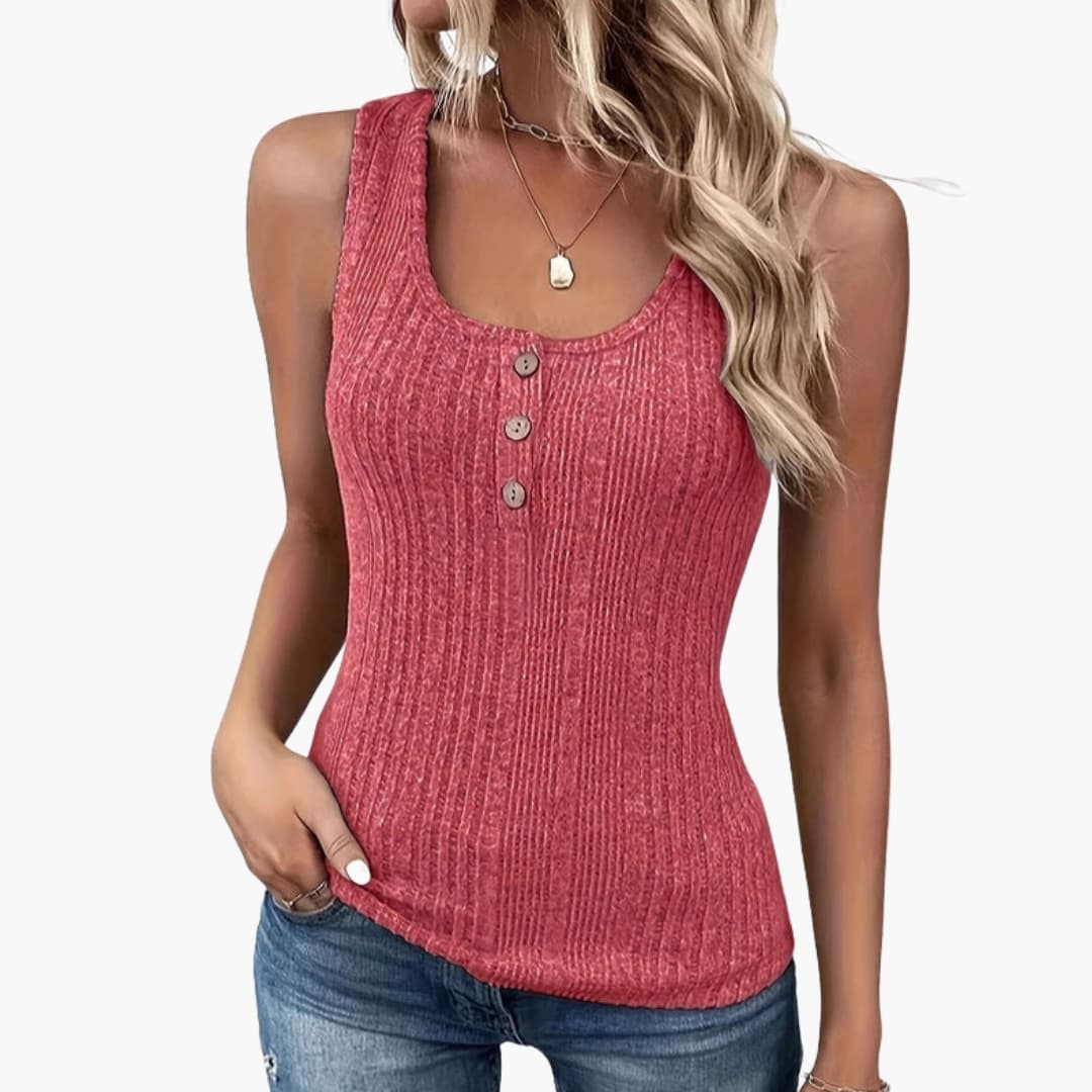 Women's Ribbed Tank Sleeveless Button Detail - VibreMode