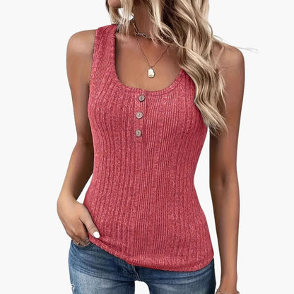 Women's Ribbed Tank Sleeveless Button Detail - VibreMode