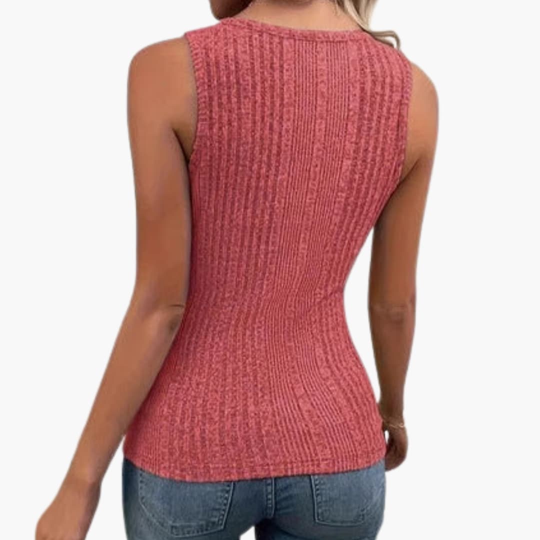 Women's Ribbed Tank Sleeveless Button Detail