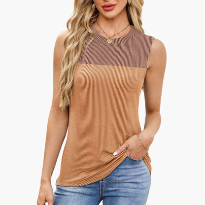 Women's Ribbed Tank Boat Neck Side Pockets