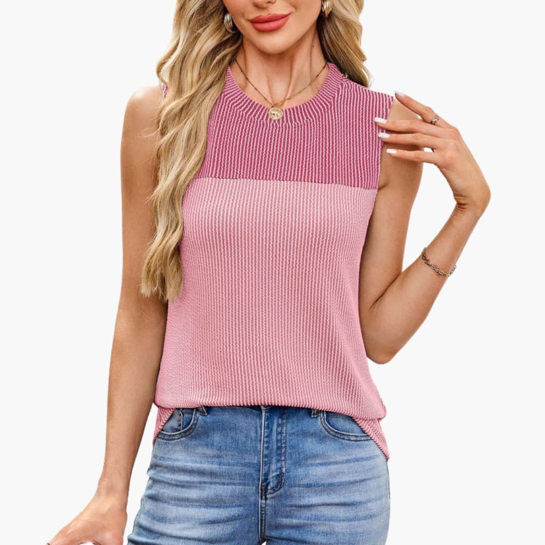 Women's Ribbed Tank Boat Neck Side Pockets