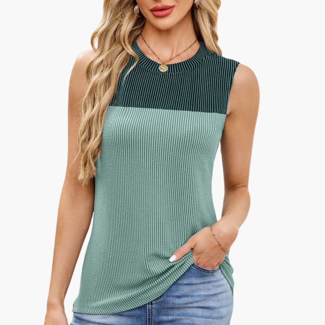 Women's Ribbed Tank Boat Neck Side Pockets