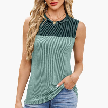 Women's Ribbed Tank Boat Neck Side Pockets