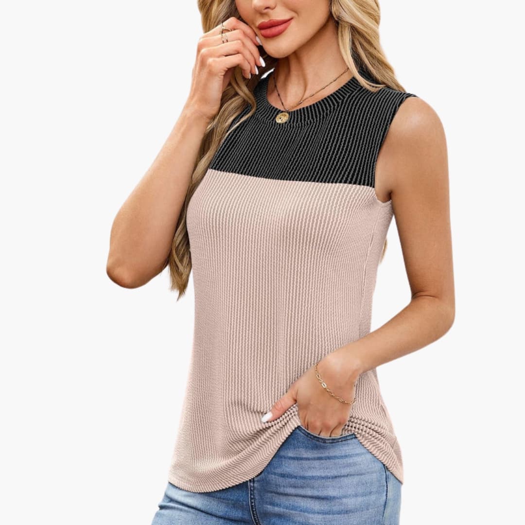 Women's Ribbed Tank Boat Neck Side Pockets - VibreMode