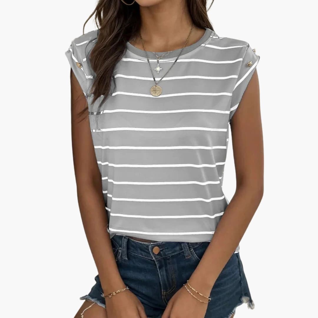 Women's Sleeveless Round Neck Striped T-Shirt