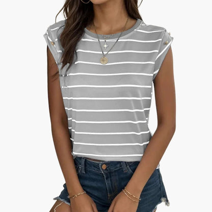 Women's Sleeveless Round Neck Striped T-Shirt