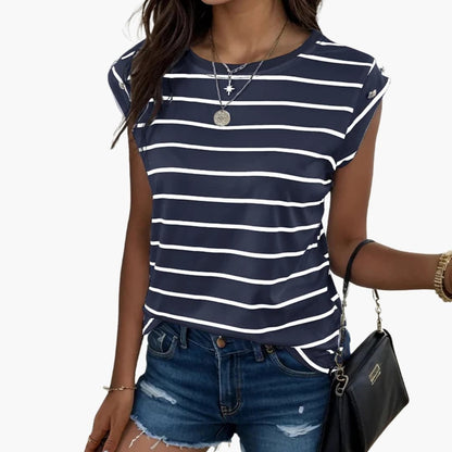 Women's Sleeveless Round Neck Striped T-Shirt