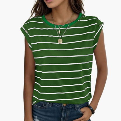 Women's Sleeveless Round Neck Striped T-Shirt