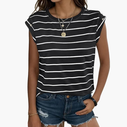 Women's Sleeveless Round Neck Striped T-Shirt