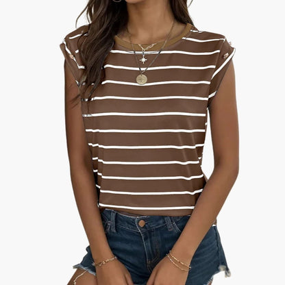 Women's Sleeveless Round Neck Striped T-Shirt