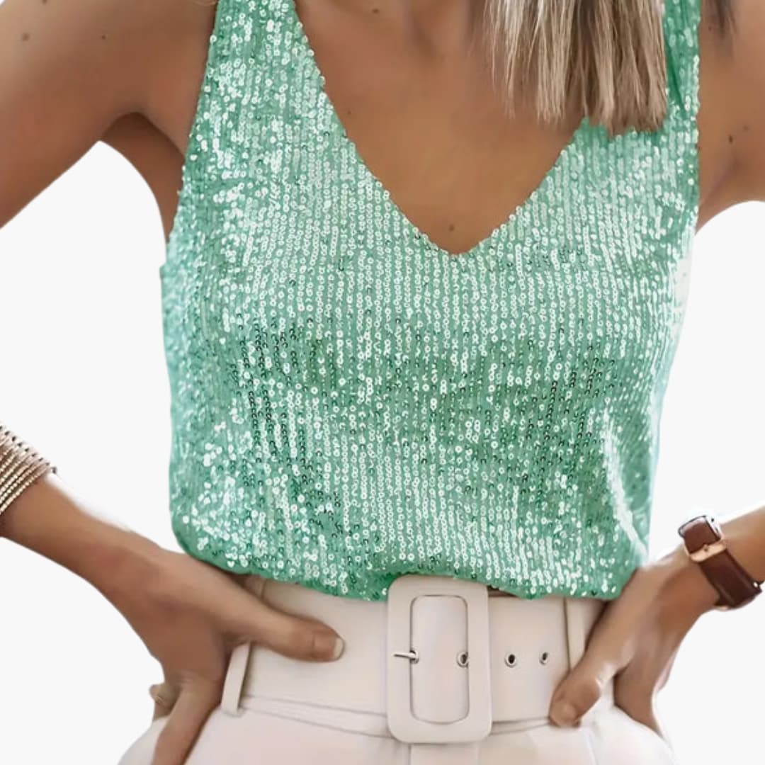 Women's Sleeveless Sequin Round Neck - VibreMode