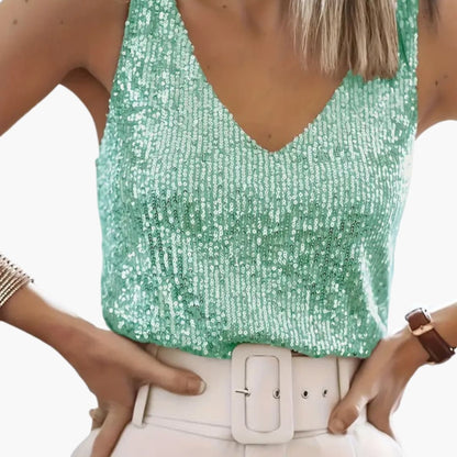 Women's Sleeveless Sequin Round Neck - VibreMode
