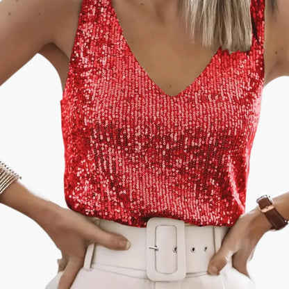 Women's Sleeveless Sequin Round Neck