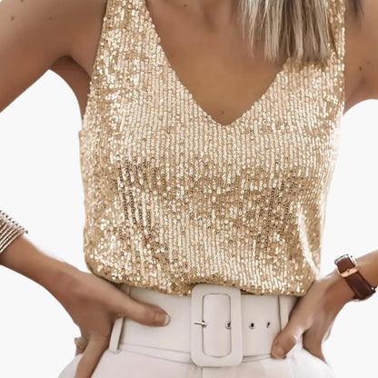 Women's Sleeveless Sequin Round Neck