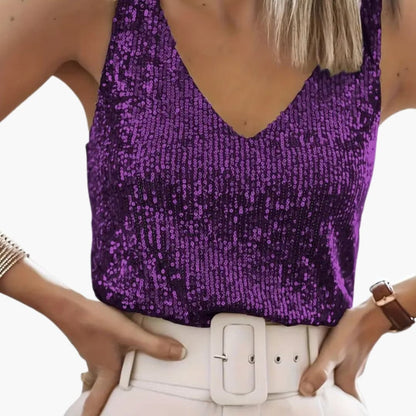 Women's Sleeveless Sequin Round Neck