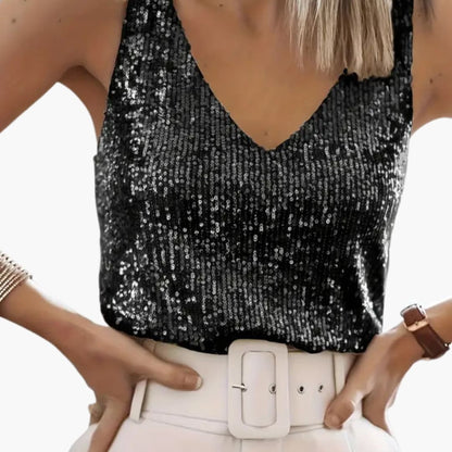 Women's Sleeveless Sequin Round Neck