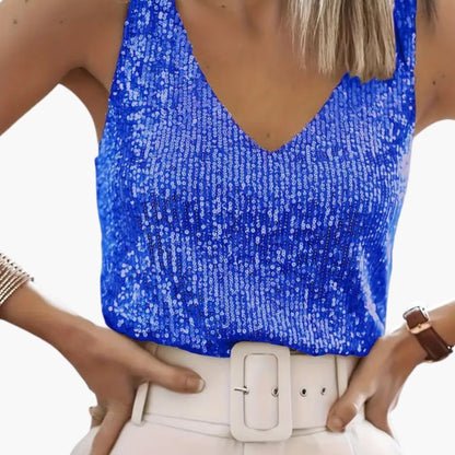 Women's Sleeveless Sequin Round Neck