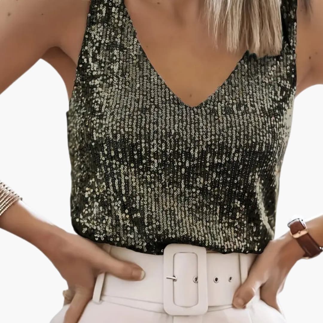 Women's Sleeveless Sequin Round Neck