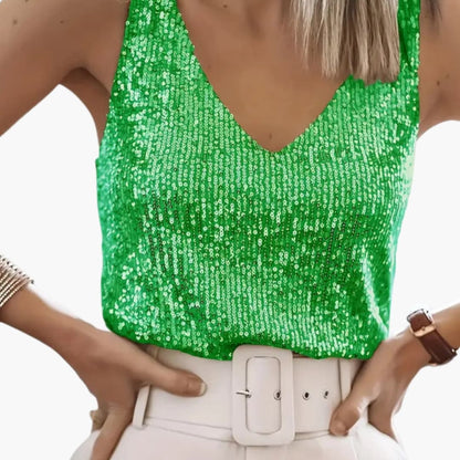Women's Sleeveless Sequin Round Neck