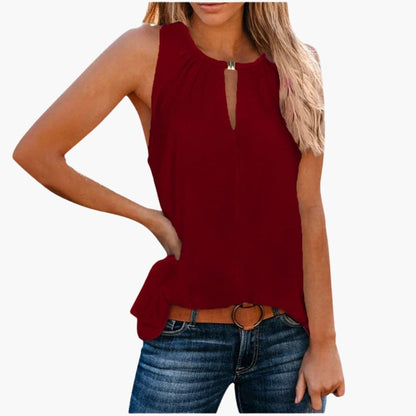Women's Sleeveless Pleated Neckline
