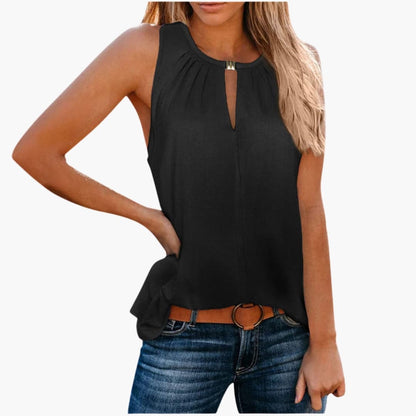 Women's Sleeveless Pleated Neckline