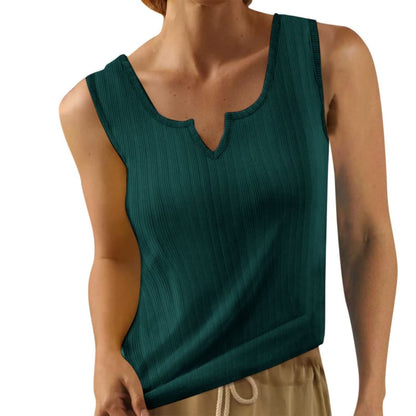 Women's Sleeveless V-Neck Ribbed Texture