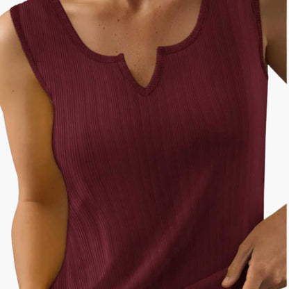 Women's Sleeveless V-Neck Ribbed Texture