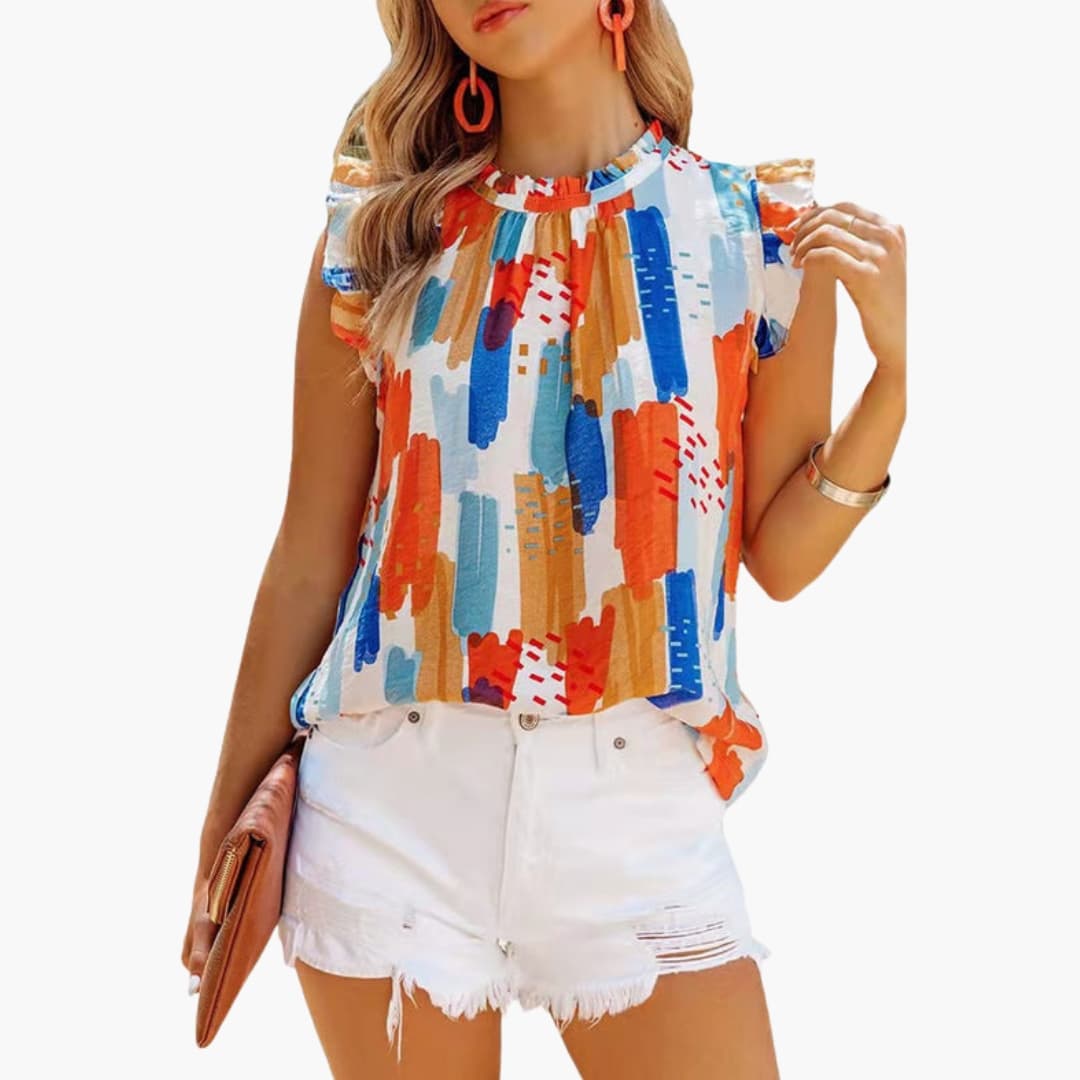 Women's Sleeveless Ruffle Abstract Pattern