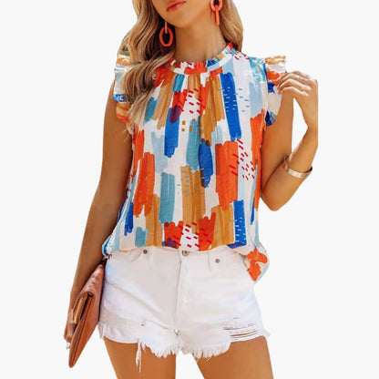 Women's Sleeveless Ruffle Abstract Pattern