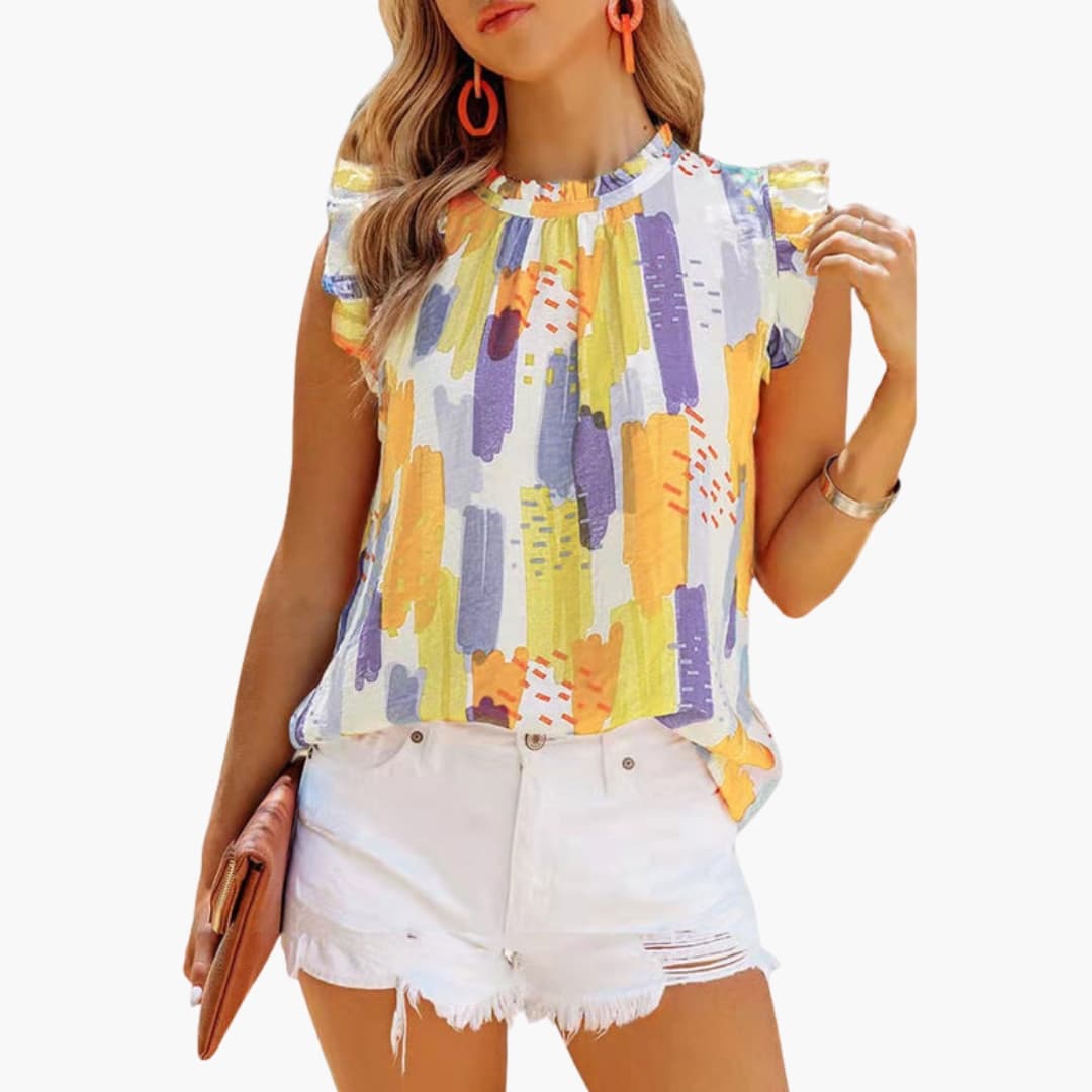 Women's Sleeveless Ruffle Abstract Pattern
