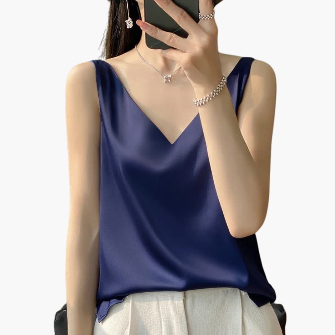 Women's Sleeveless Satin V-Neck - VibreMode