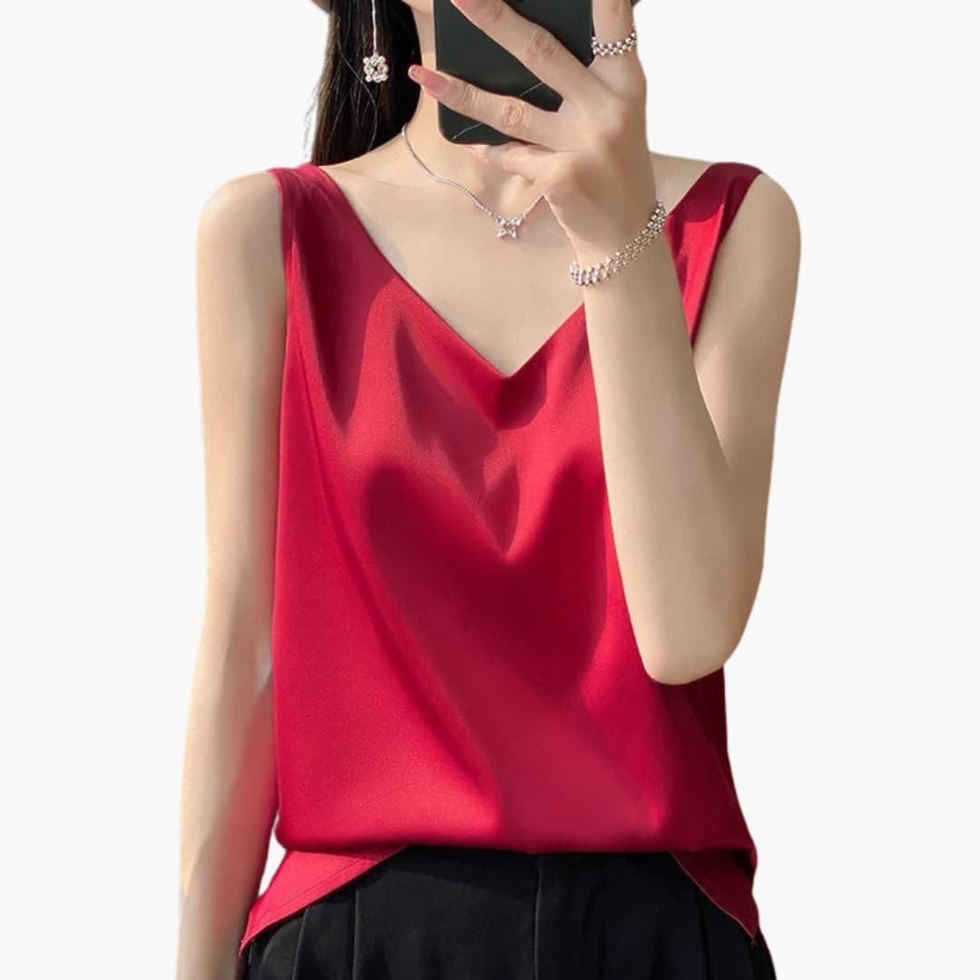 Women's Sleeveless Satin V-Neck