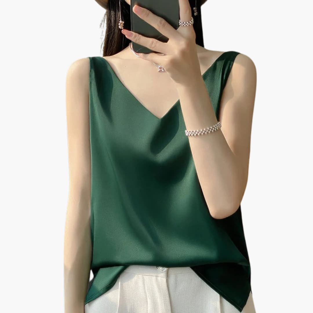 Women's Sleeveless Satin V-Neck