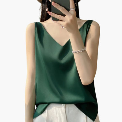 Women's Sleeveless Satin V-Neck