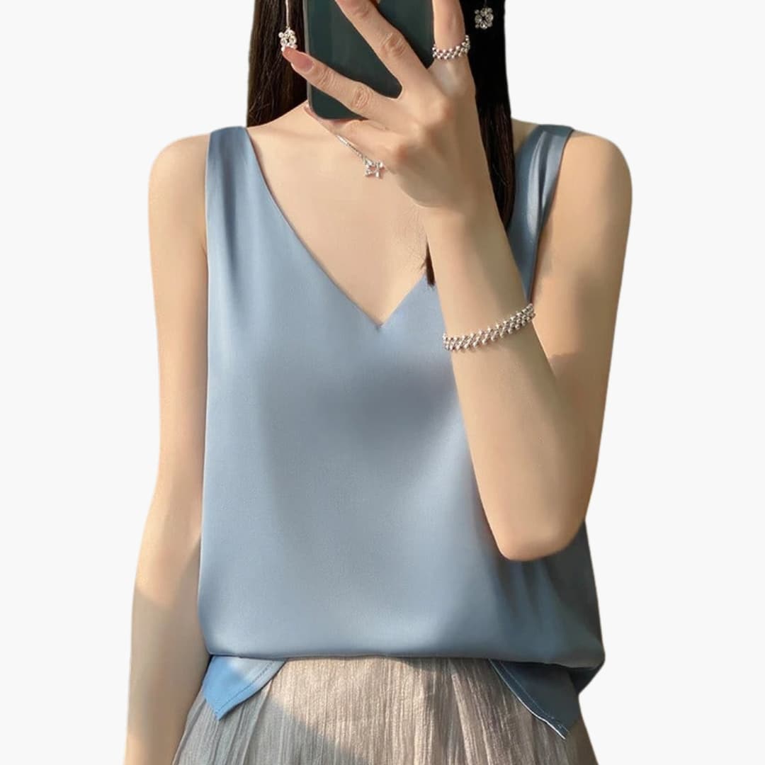 Women's Sleeveless Satin V-Neck
