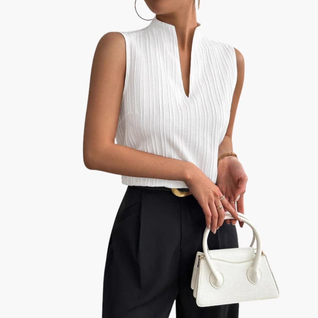 Women's Sleeveless Pleated Stand-Up Collar - VibreMode