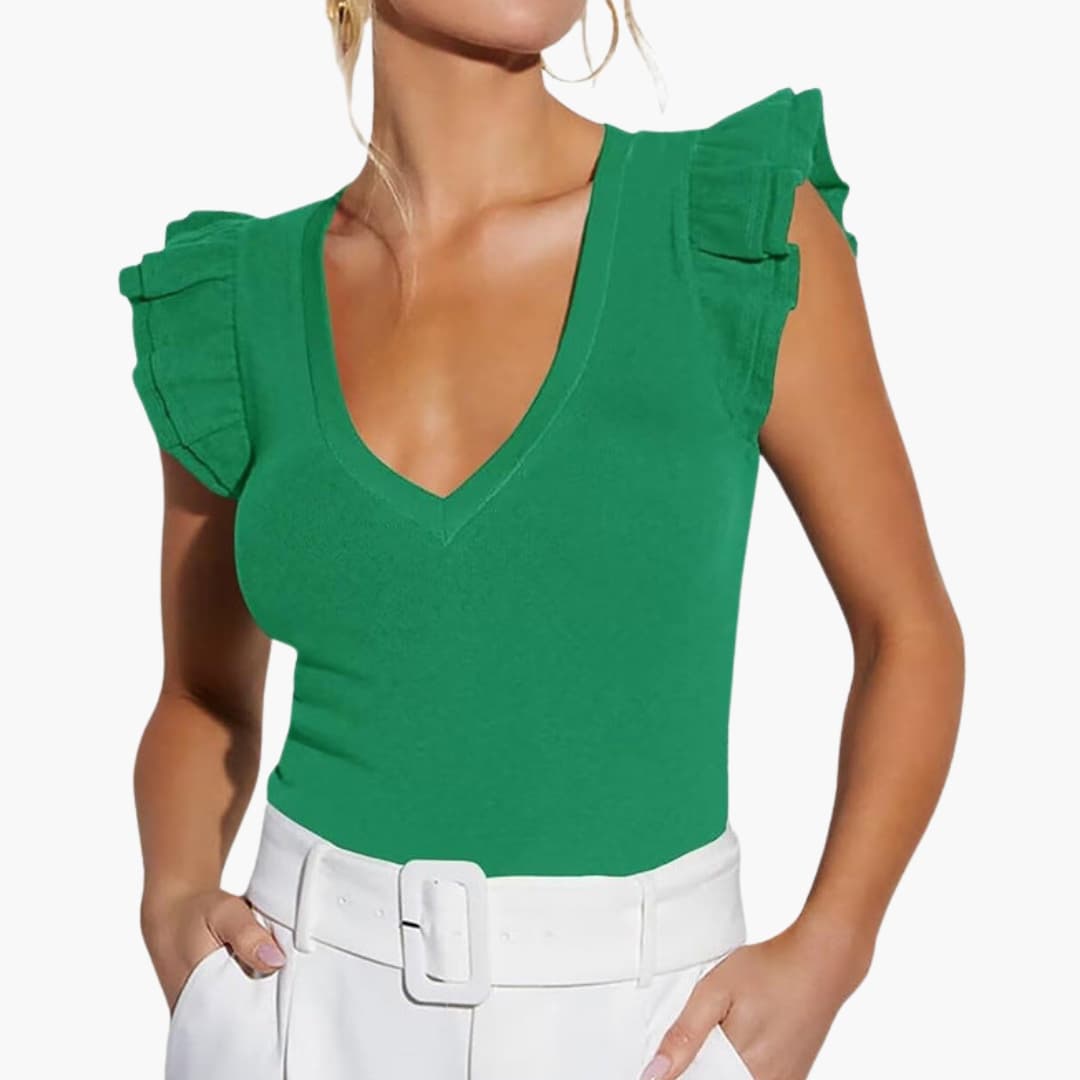 Women's Sleeveless V-Neck Ruffle Detail