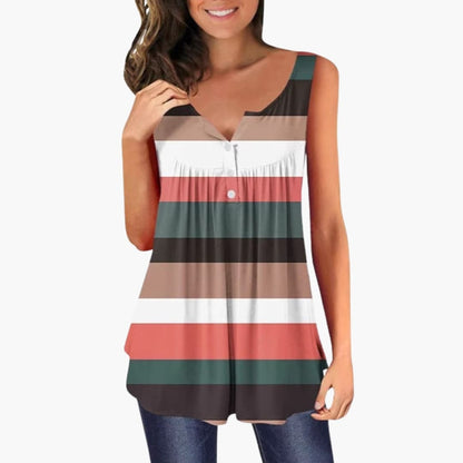 Women's V-Neck Sleeveless Tunic Striped - VibreMode