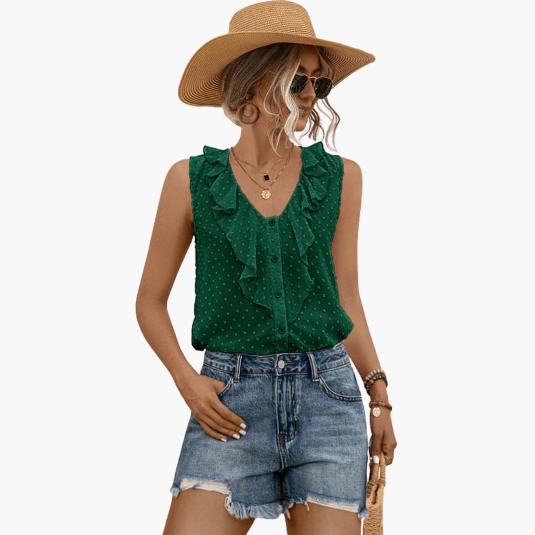 Women's V-Neck Sleeveless Blouse Ruffle Trim