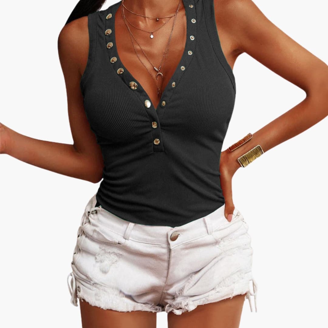 Women's Sleeveless V-Neck Snap