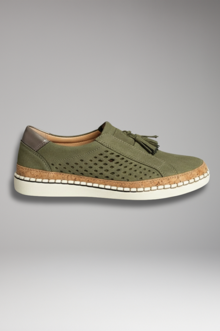 Women's Slip On Shoes Perforated Upper Flat Sole - VibreMode