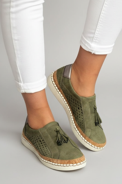 Women's Slip On Shoes Perforated Upper Flat Sole