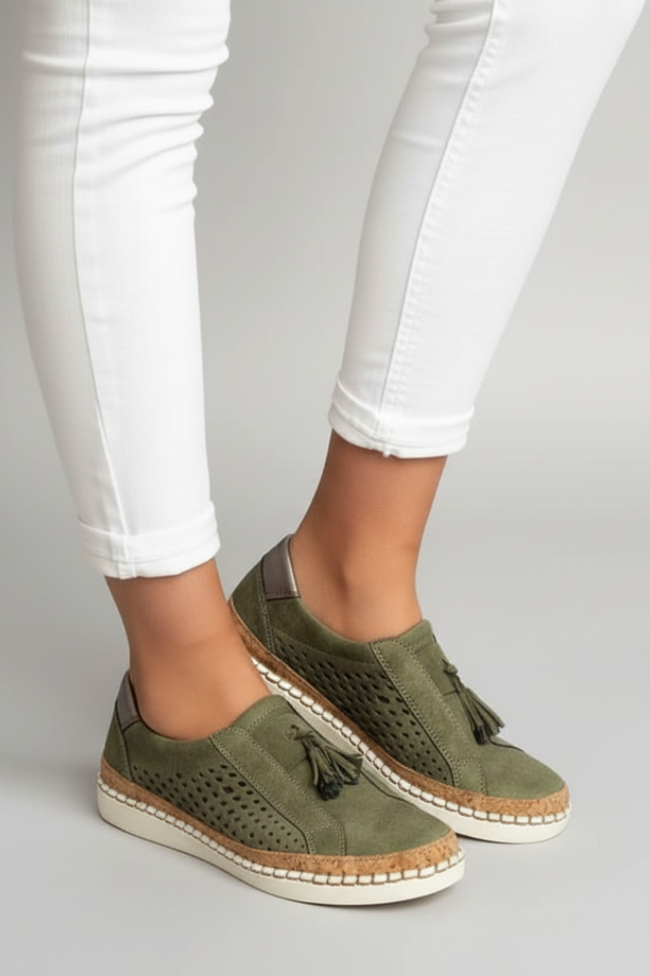 Women's Slip On Shoes Perforated Upper Flat Sole