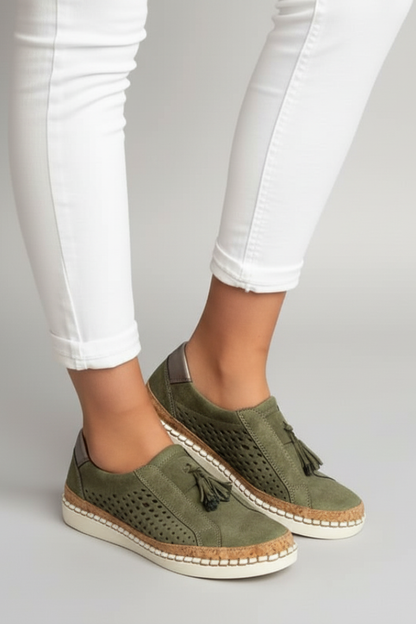 Women's Slip On Shoes Perforated Upper Flat Sole